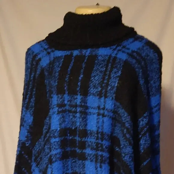 Blue Plaid Poncho - The Fix Clothing